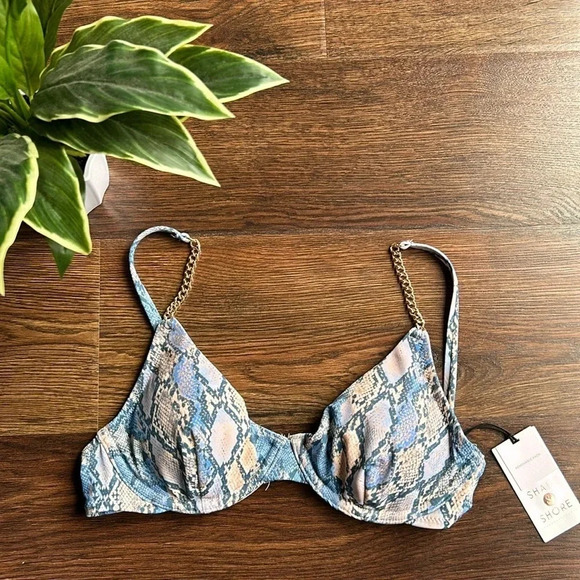 NEW Shade & Shore Snakeskin Bikini Top with Chains | Blue Bikini Top | Snakeskin - Picture 1 of 9